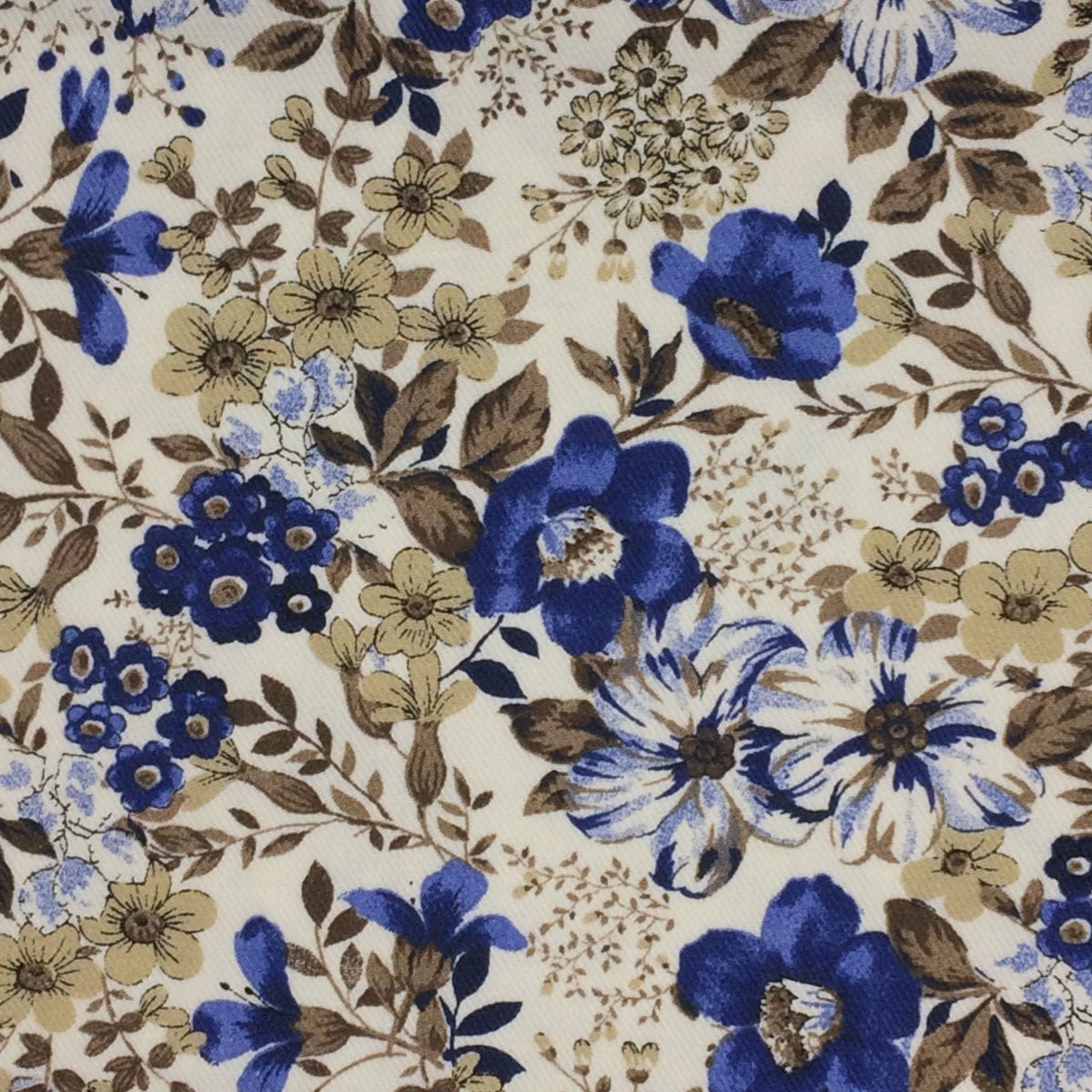 Estampado floral en azul, marrón y beige - Pajaritas Felinas